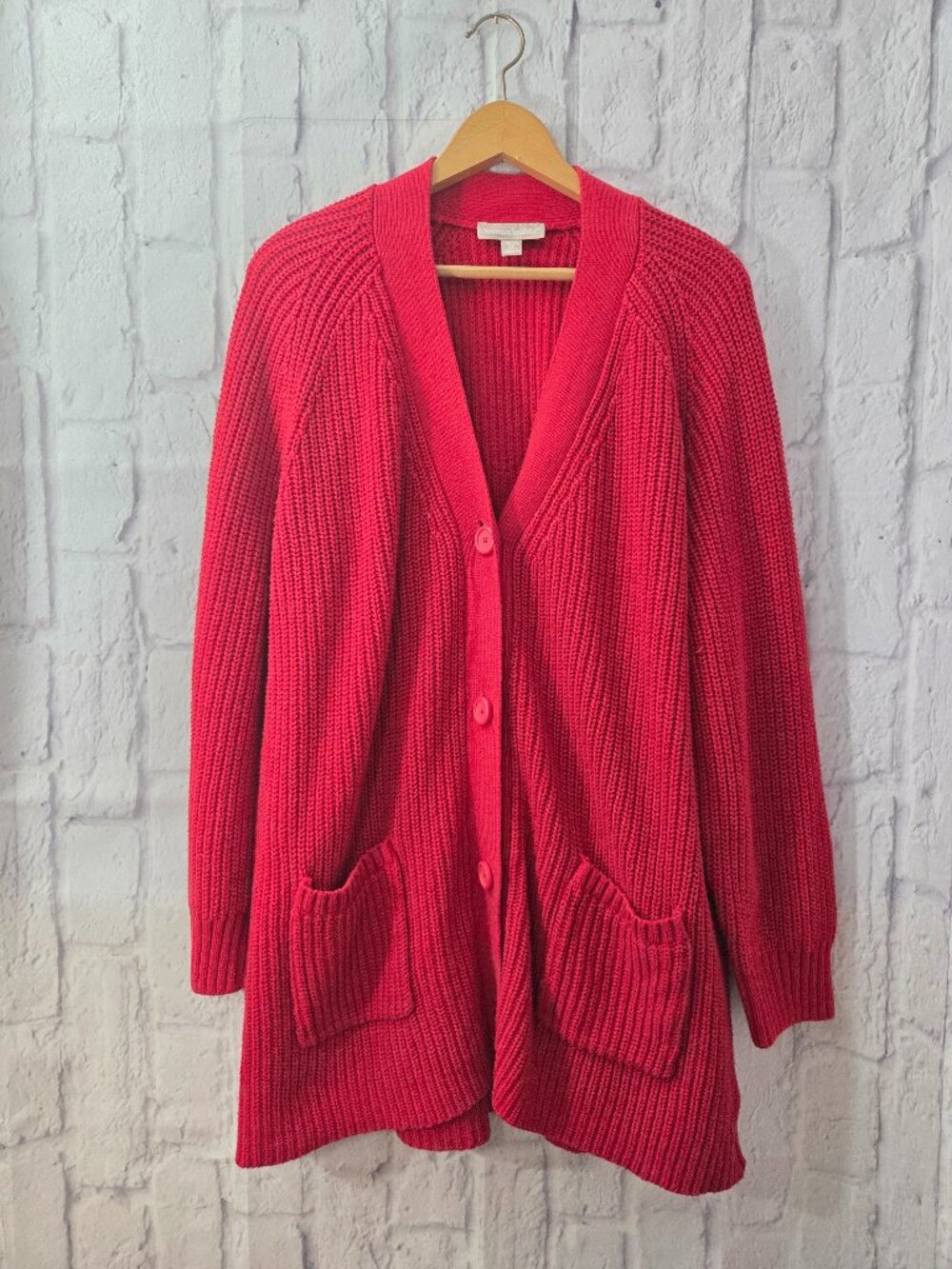 Woman Within 26/28 Vibrant Red Knit Button Cardigan Sweater Holiday Winter Heavy